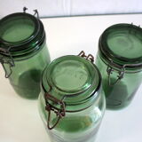 Bocaux en verre vert lot de 3 années 50