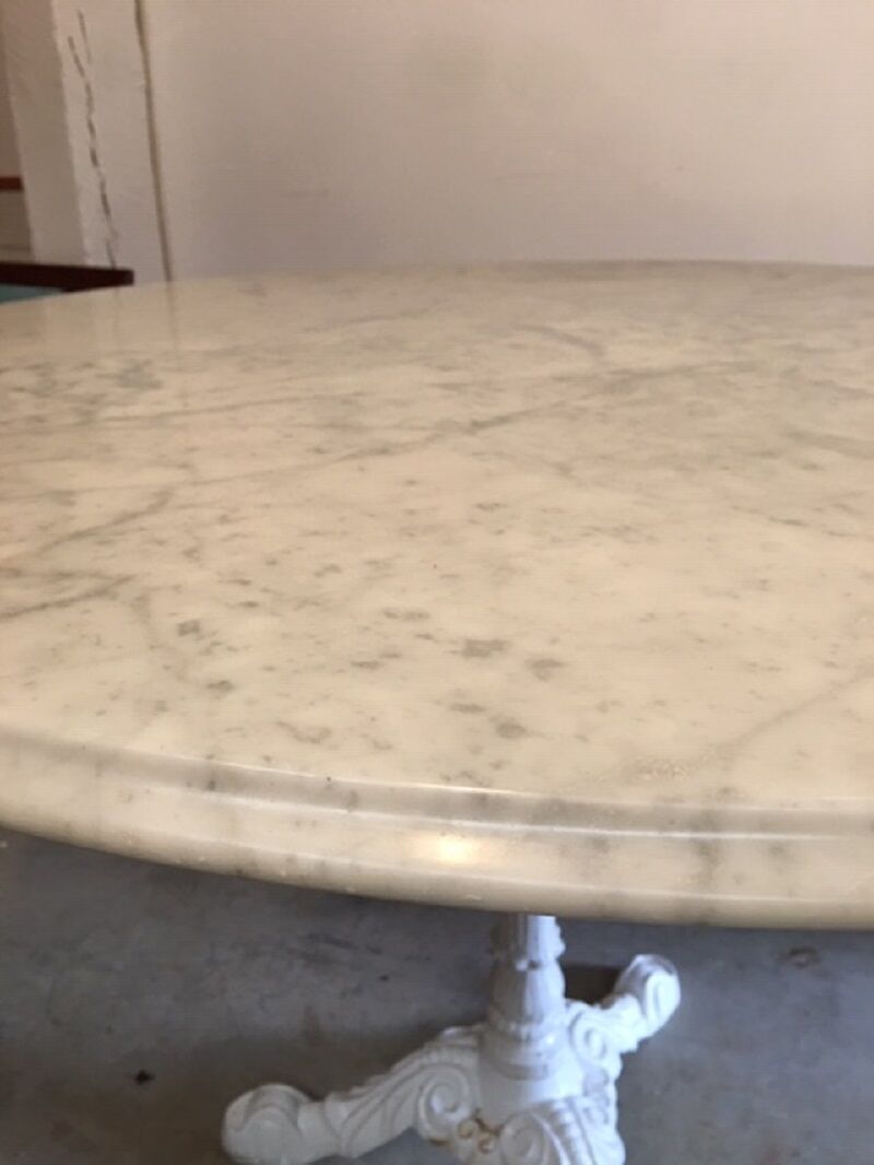 Old round table cast-iron central feet and marble tray 1960