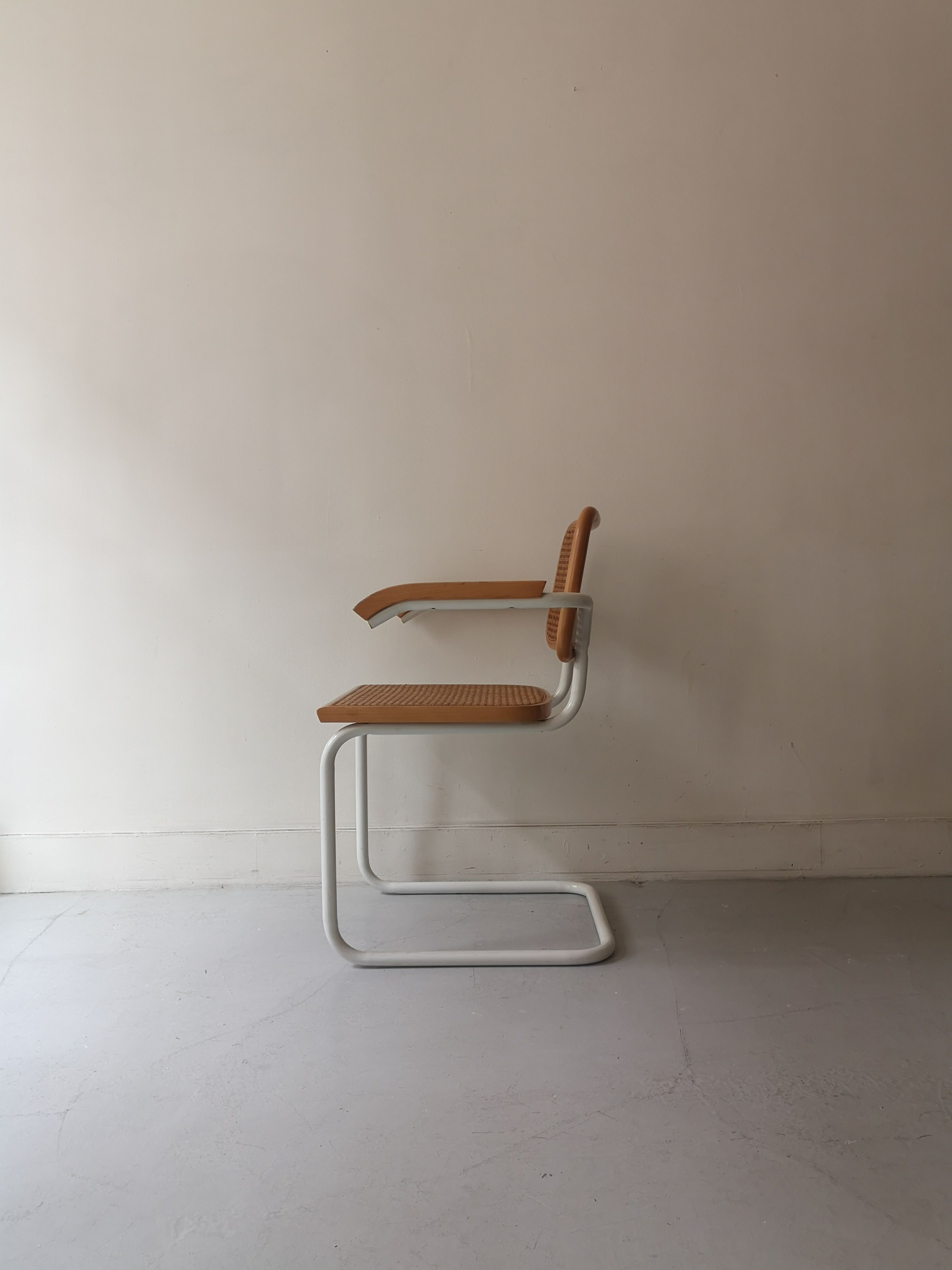 B64 armchair in white metal and canning by Marcel Breuer, Italy