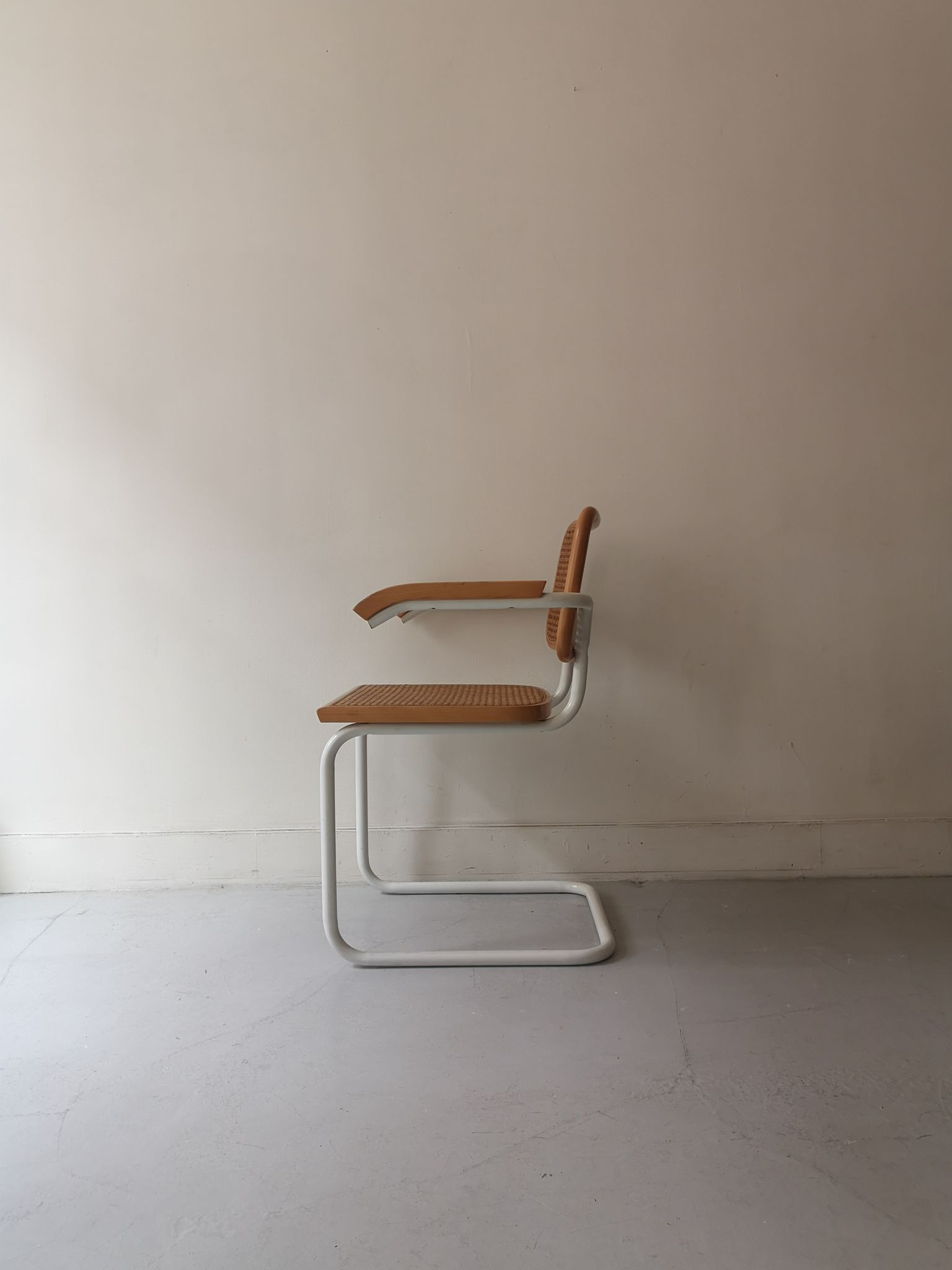 B64 armchair in white metal and canning by Marcel Breuer, Italy
