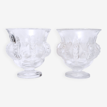 Paire de vases lalique  - cristal moulé - élisabeth - époque : xxème - style : art déco