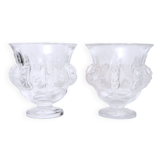Paire de vases lalique  - cristal moulé - élisabeth - époque : xxème - style : art déco