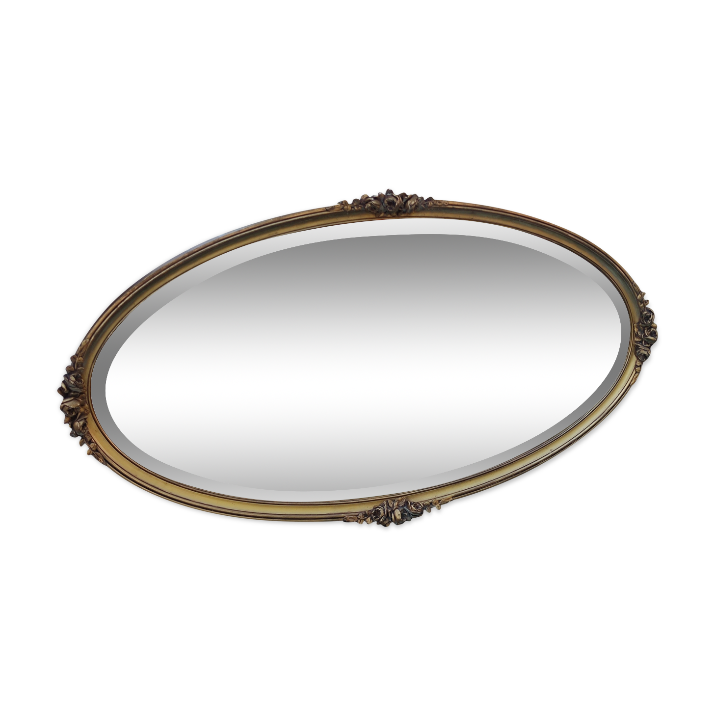 Ancien miroir ovale décor floral