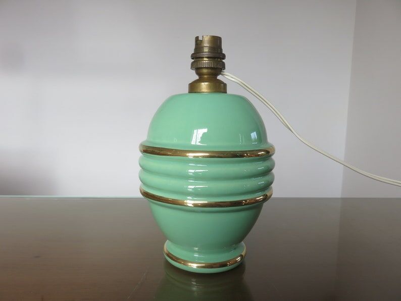Lamp " b. detalle " in green ceramic and gilded border 50s 60