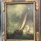 Tableau huile sur panneau Ecole hollandaise Marine monogrammée