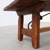 17th Century Spanish Brutalist coffee table in wood and wrought iron