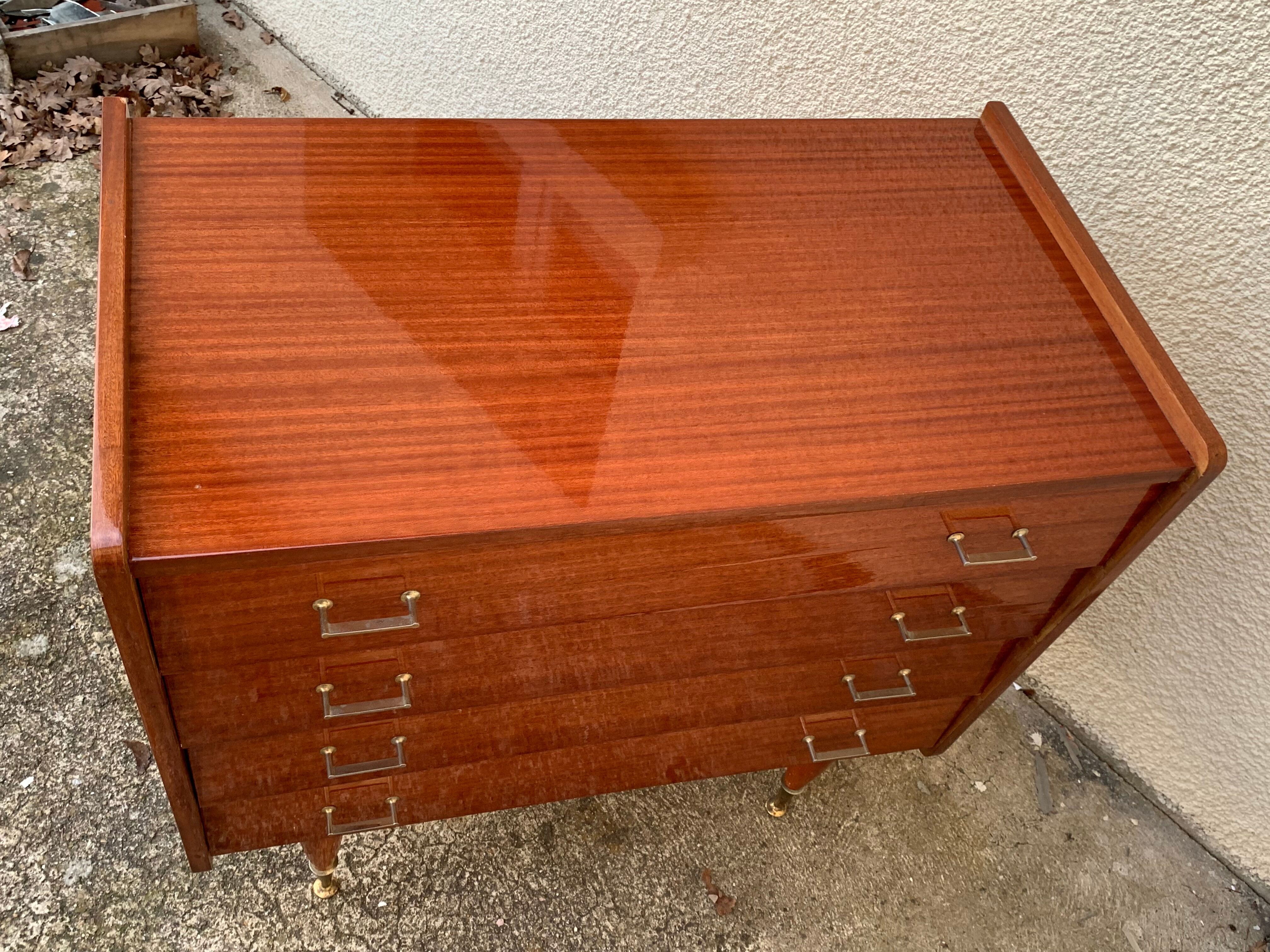 Vintage varnished teak chest of drawers 1970
