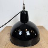 Industrial Black Enamel Factory Lamp with Cast Iron Top, 1950s