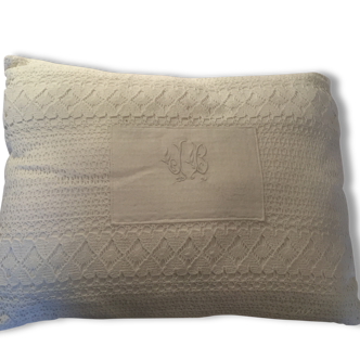 Cushion in white damask and linen ecru