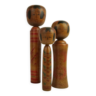 Set of 3 kokeshi dolls (medium size)