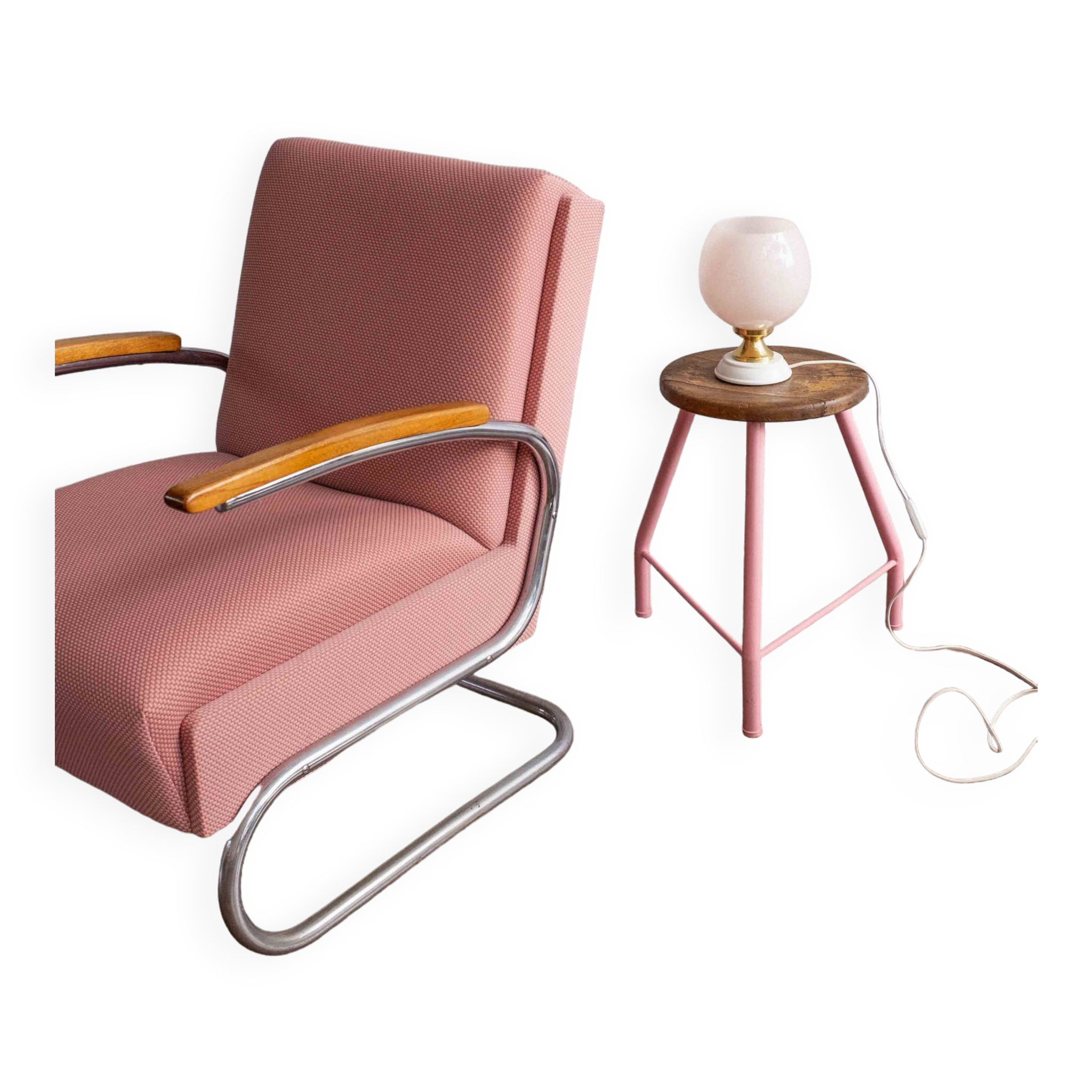 Vintage Czechoslovak Powder Pink Glass Table Lamp, 1970s