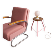 Vintage Czechoslovak Powder Pink Glass Table Lamp, 1970s