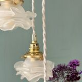Vintage triple tulip pendant light in frosted glass in the shape of flowers