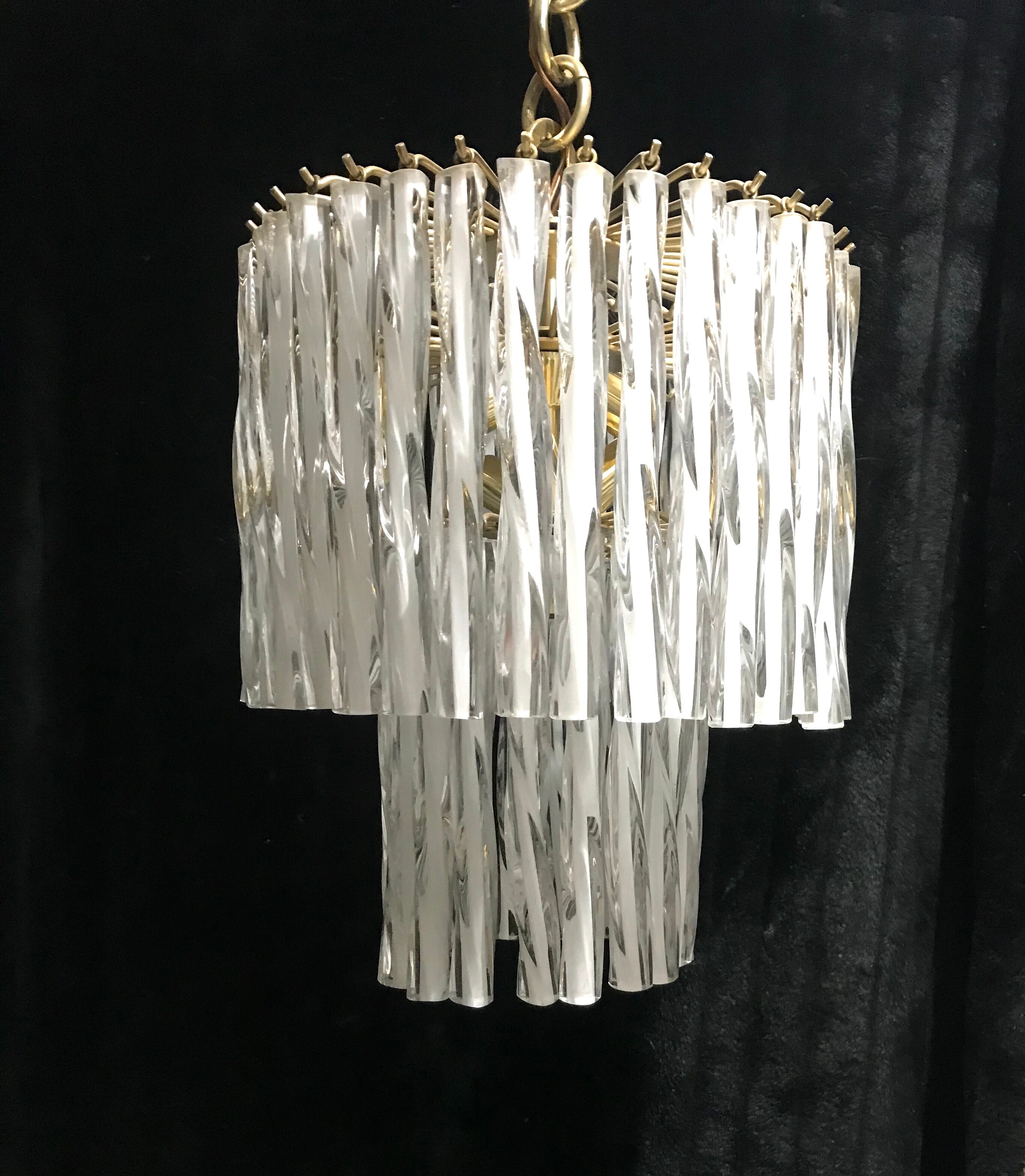 Mazzega two-tone glass chandelier twisted 1960