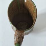 Handcrafted green and brown glazed ceramic pitcher, 1960s-70s