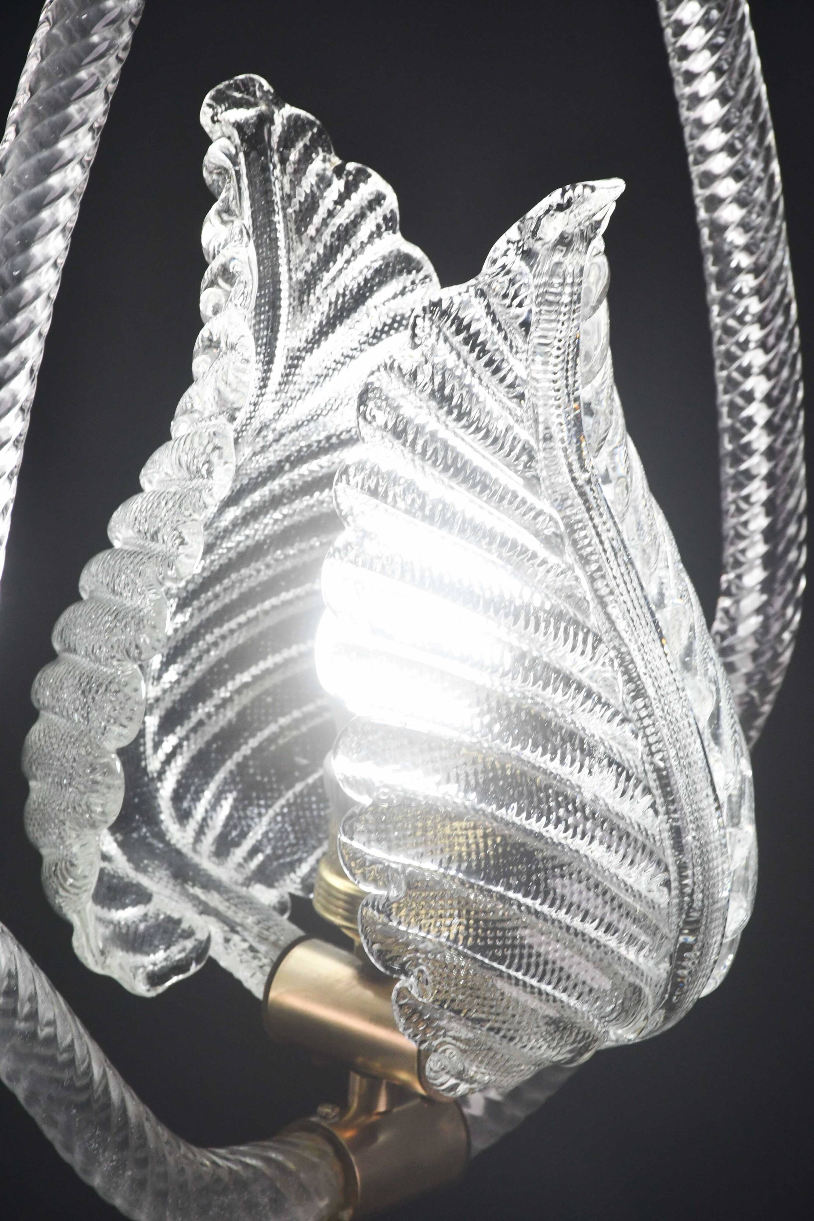 Charming Transparent Art Decò Barovier e Toso Pendant Light Murano Glass, 1940s