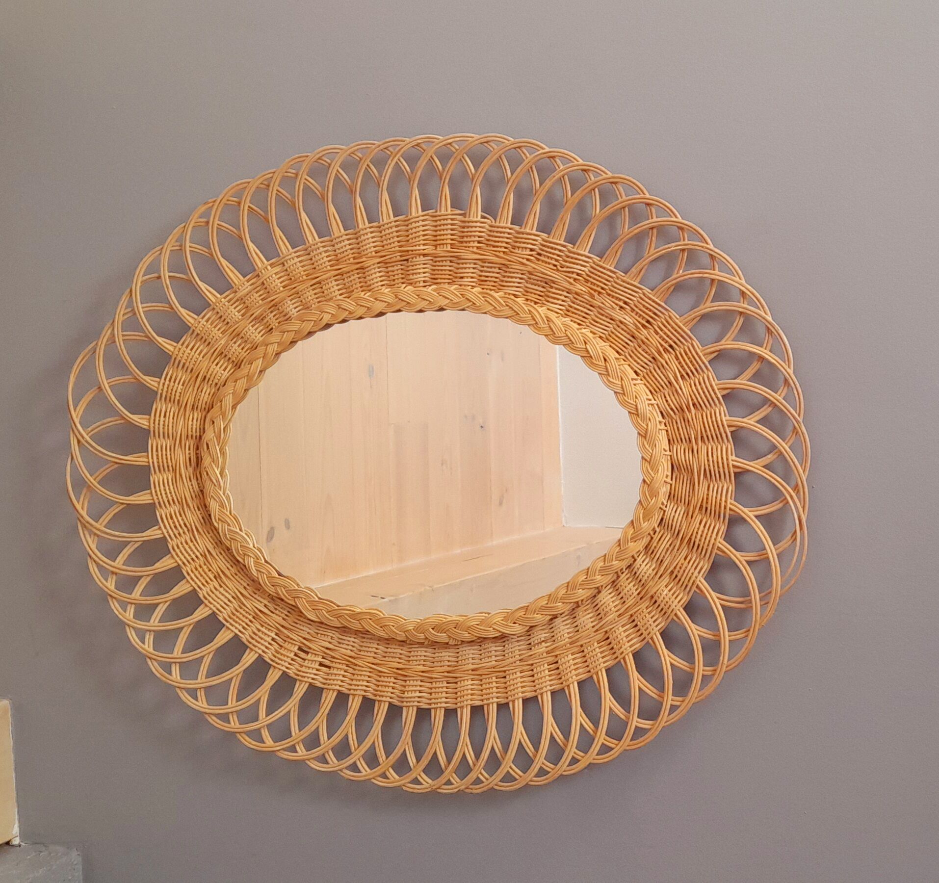 Miroir en rotin tréssé 1960