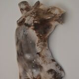 Male torso sculpture by patinated casting, signed to be identified.