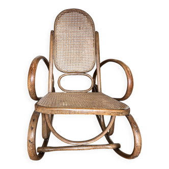 Rocking-chair en bois et cannage