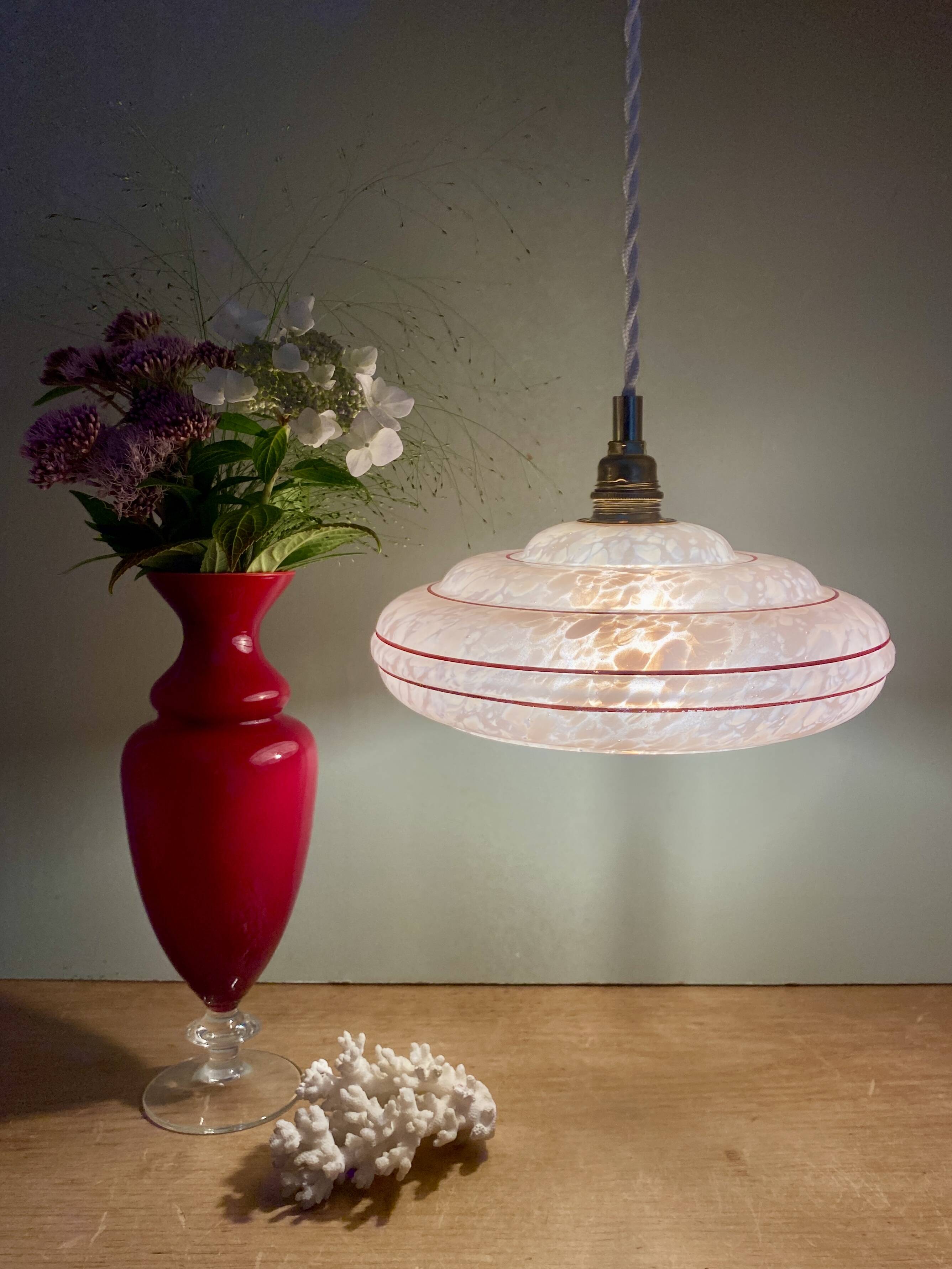 Vintage pink clichy glass lampshade pendant light