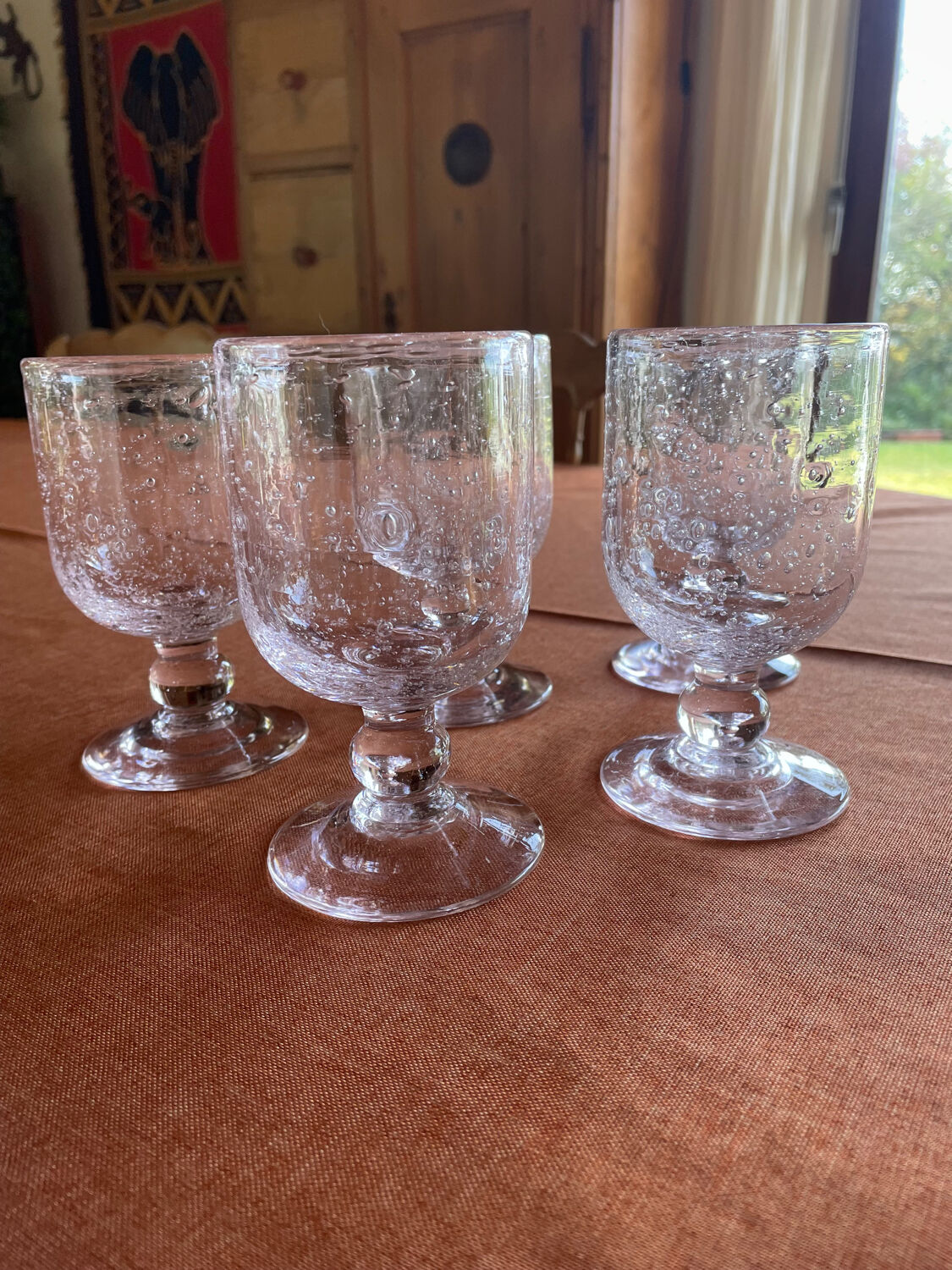 Set of 5 pink bubble glasses – Biot glassware – vintage** Pretty lo