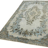 Handwoven overdyed oriental 1970s 177 cm x 320 cm blue carpet