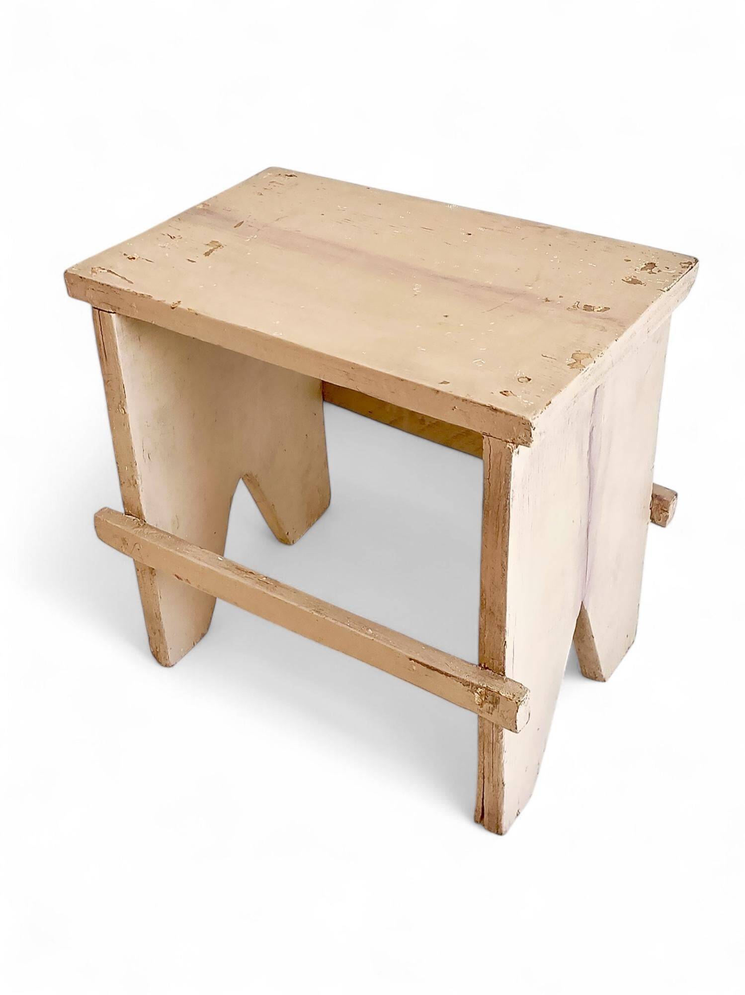 Rustic Spanish Milking Stool, Handcrafted Wood, Original Patina, 1940s