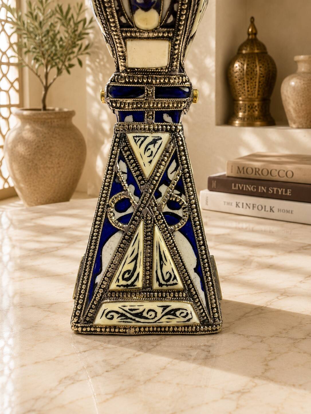 Handcrafted Moroccan Hanukkah menorah in glazed ceramic – Handmade – 30 × 30