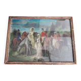 Antique oil painting depicting an equestrian scene.