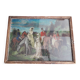 Antique oil painting depicting an equestrian scene.