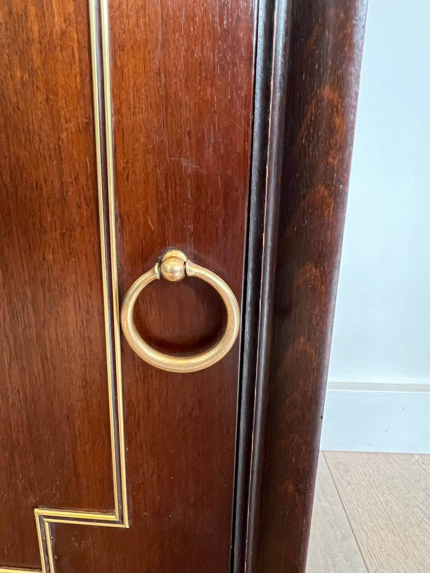 Pair of Occasional Tables with Mahogany Doors and Brass Inlays. Work F