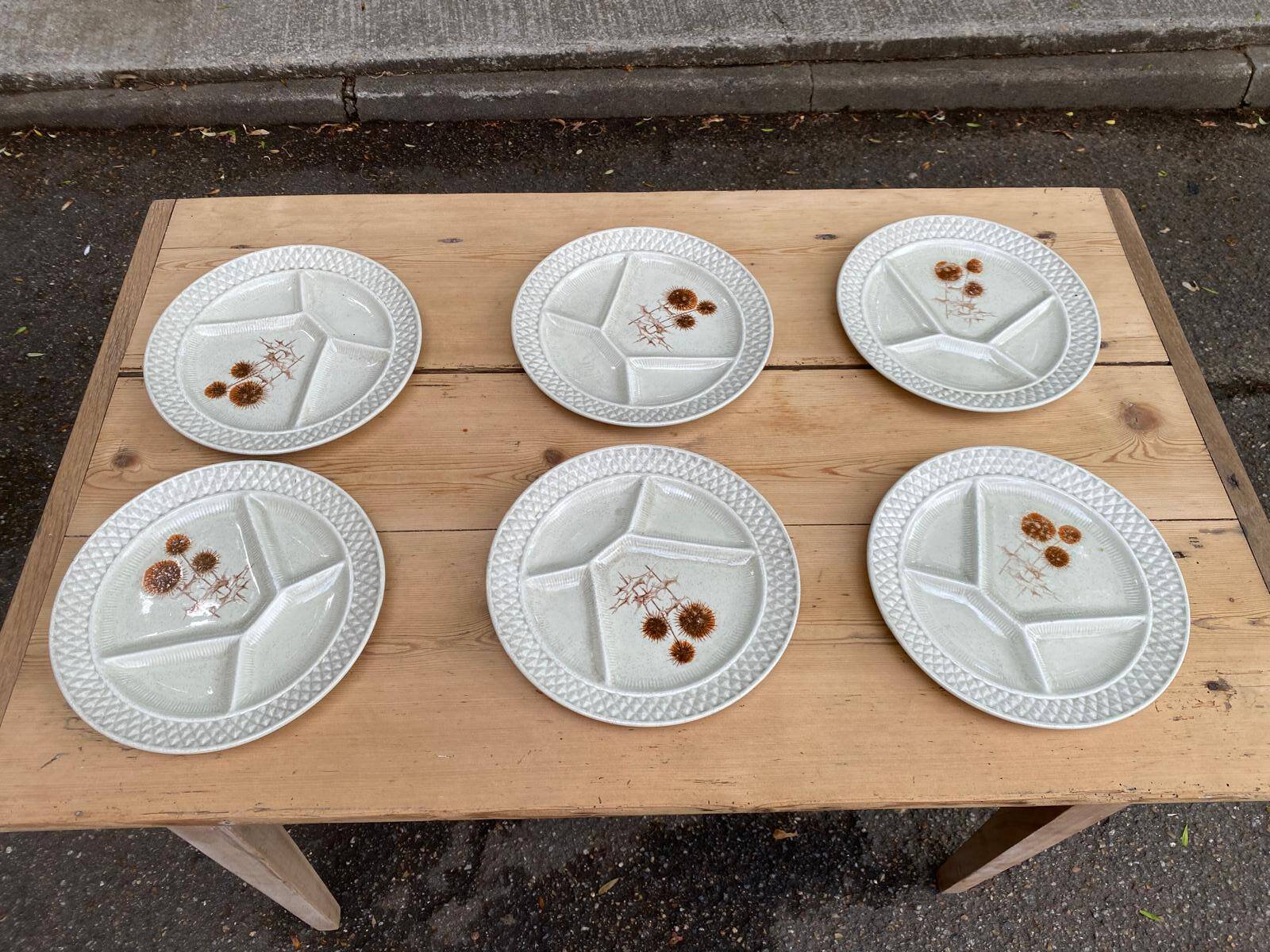 6 compartment plates in porcelain Sarreguemines France