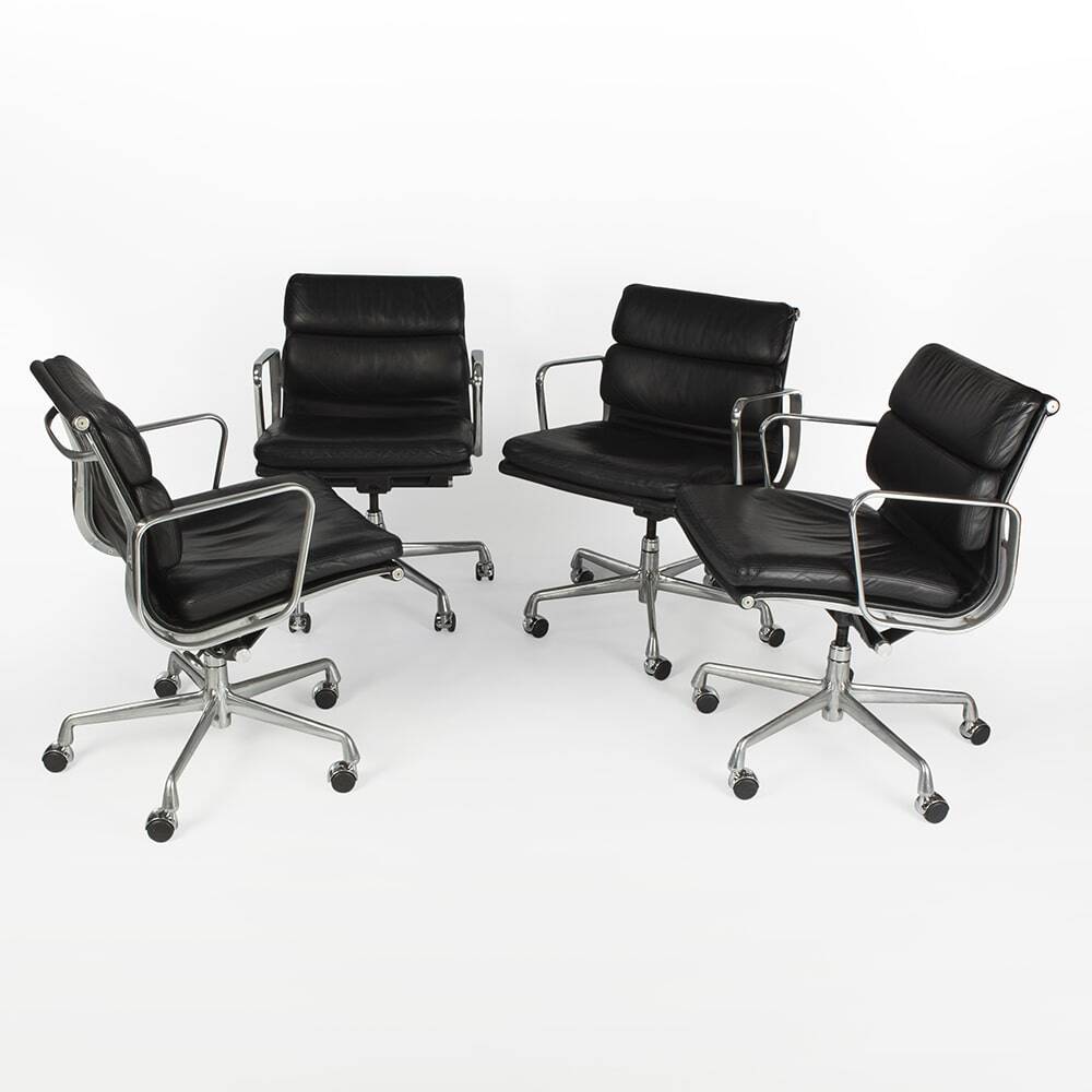 Black Set (4) Herman Miller Original Eames EA435 ‘Soft Pad’ Desk Aluminium