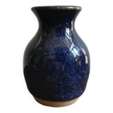 Petit vase en grès émaillé bleu moucheté vintage