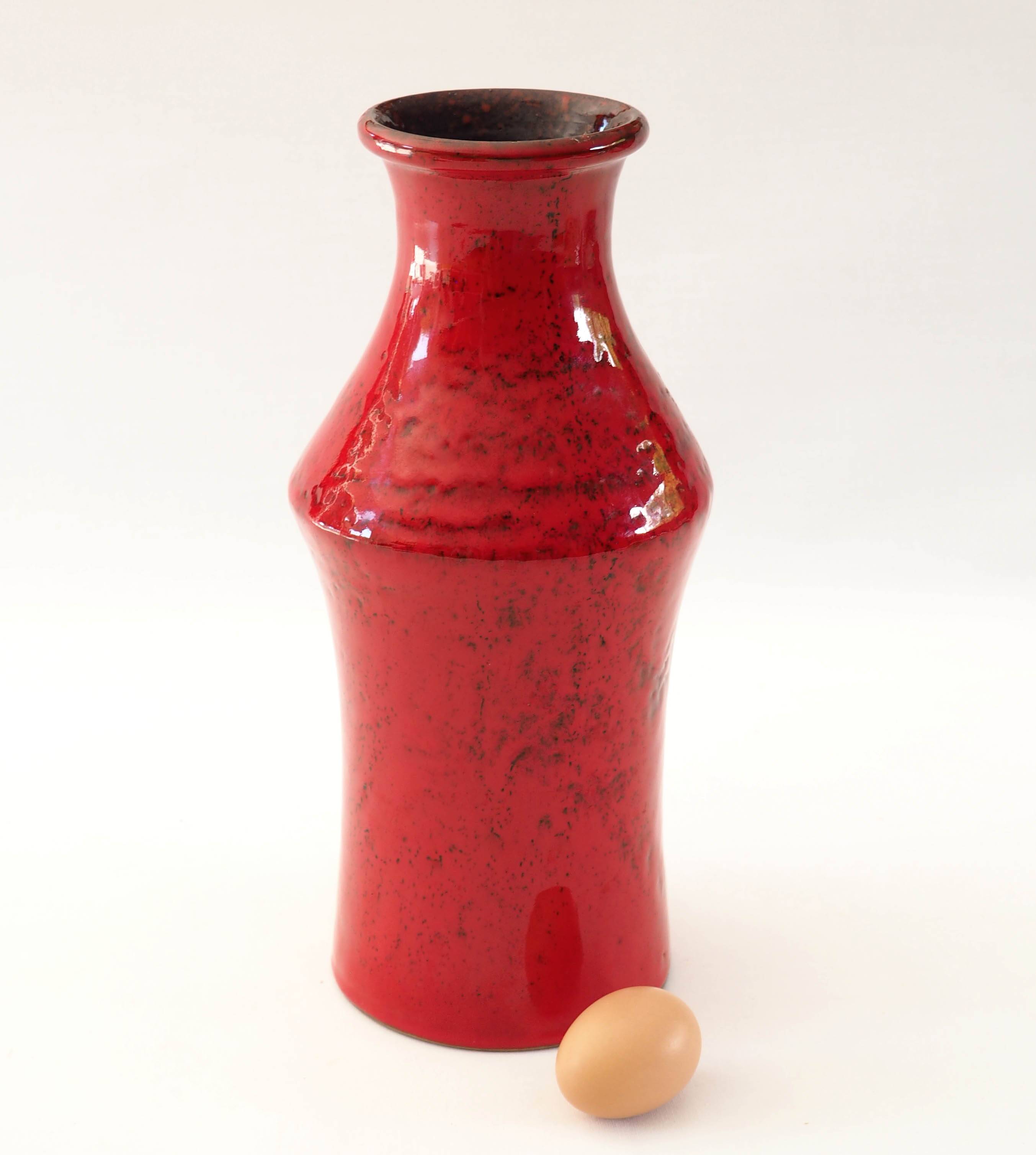 Large red fat lava vase