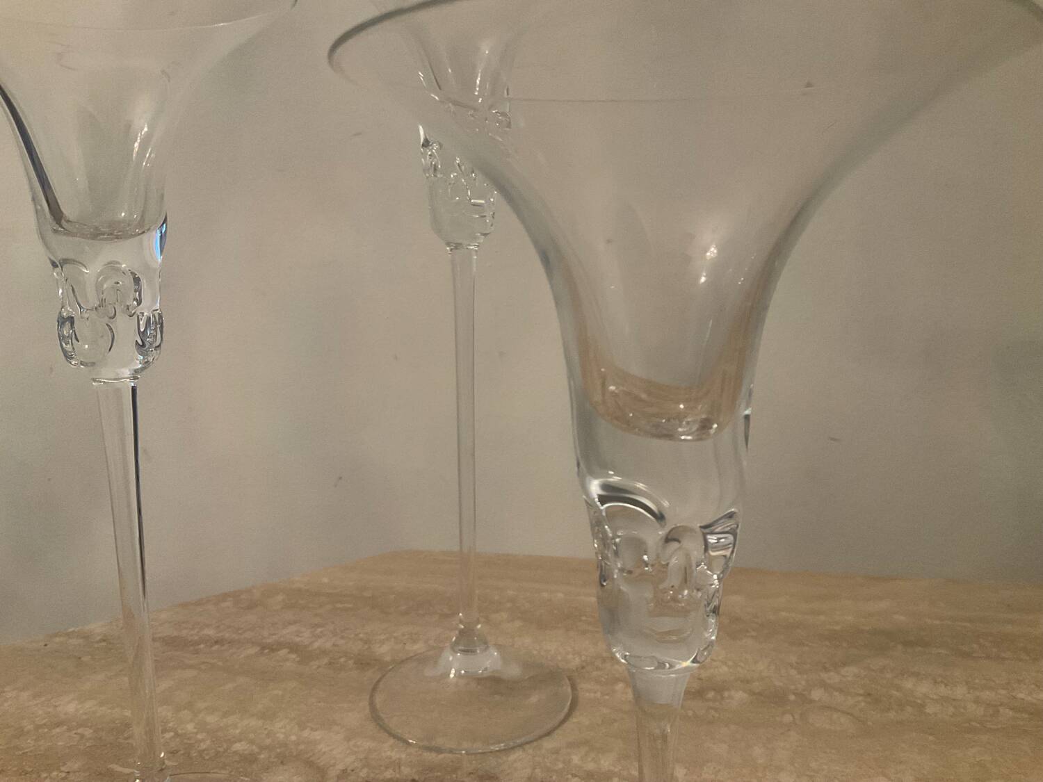 Trio of vintage glass paste candlesticks