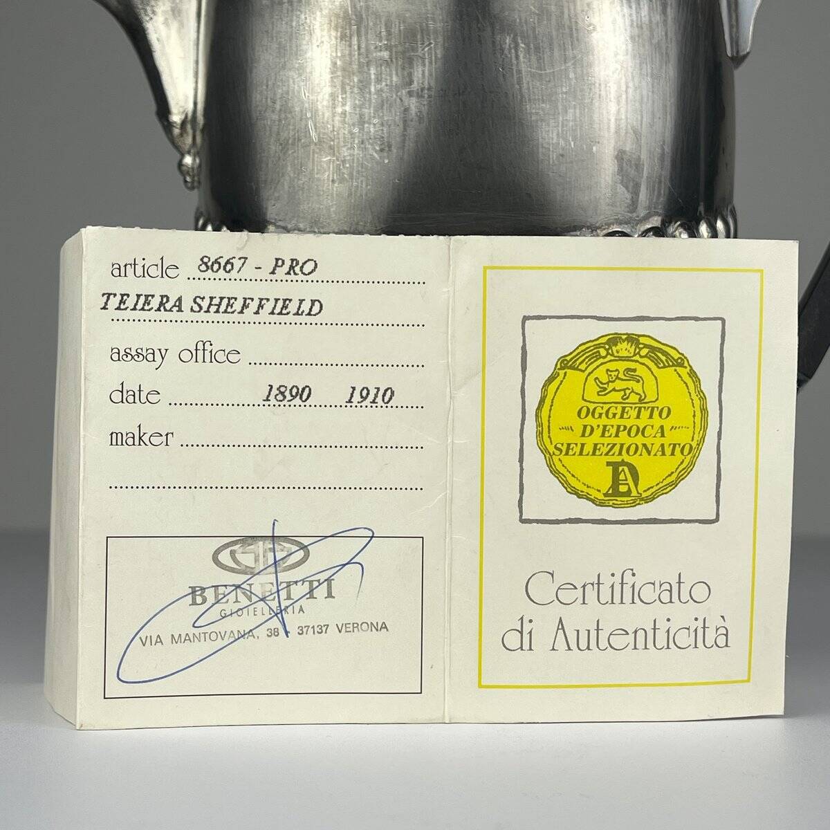 Antique silver-plated coffee pot from Sheffield, 1890s.