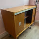 Vintage 1960s bar cabinet, Scandinavian style, on wheels.