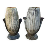 Pair of Art Deco vases, enamelled cast iron.