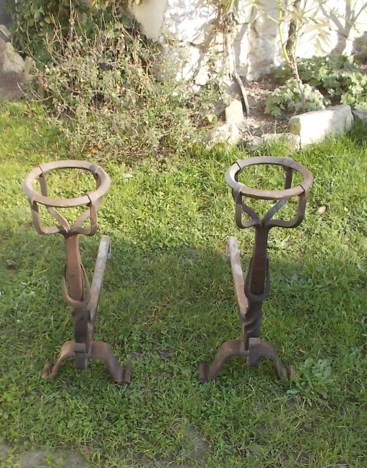 Pair of wrought iron fire dogs