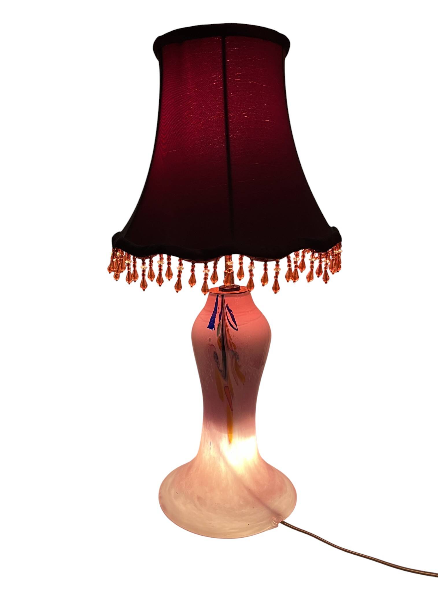 Lampe à poser pied verre Clichy abat-jour XXème