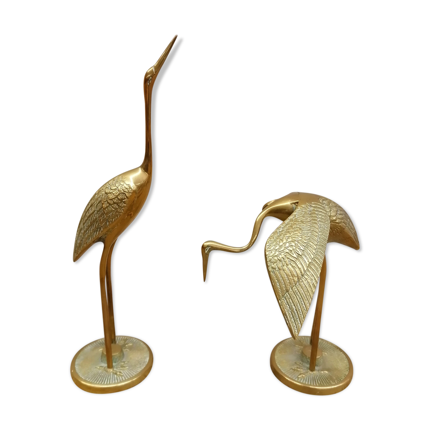 Pair of brass herons