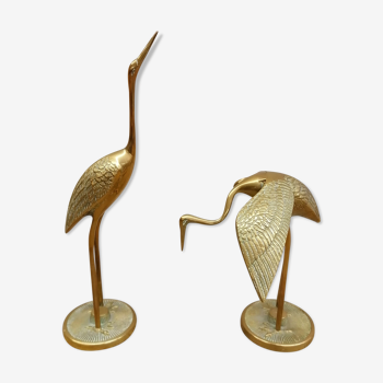 Pair of brass herons