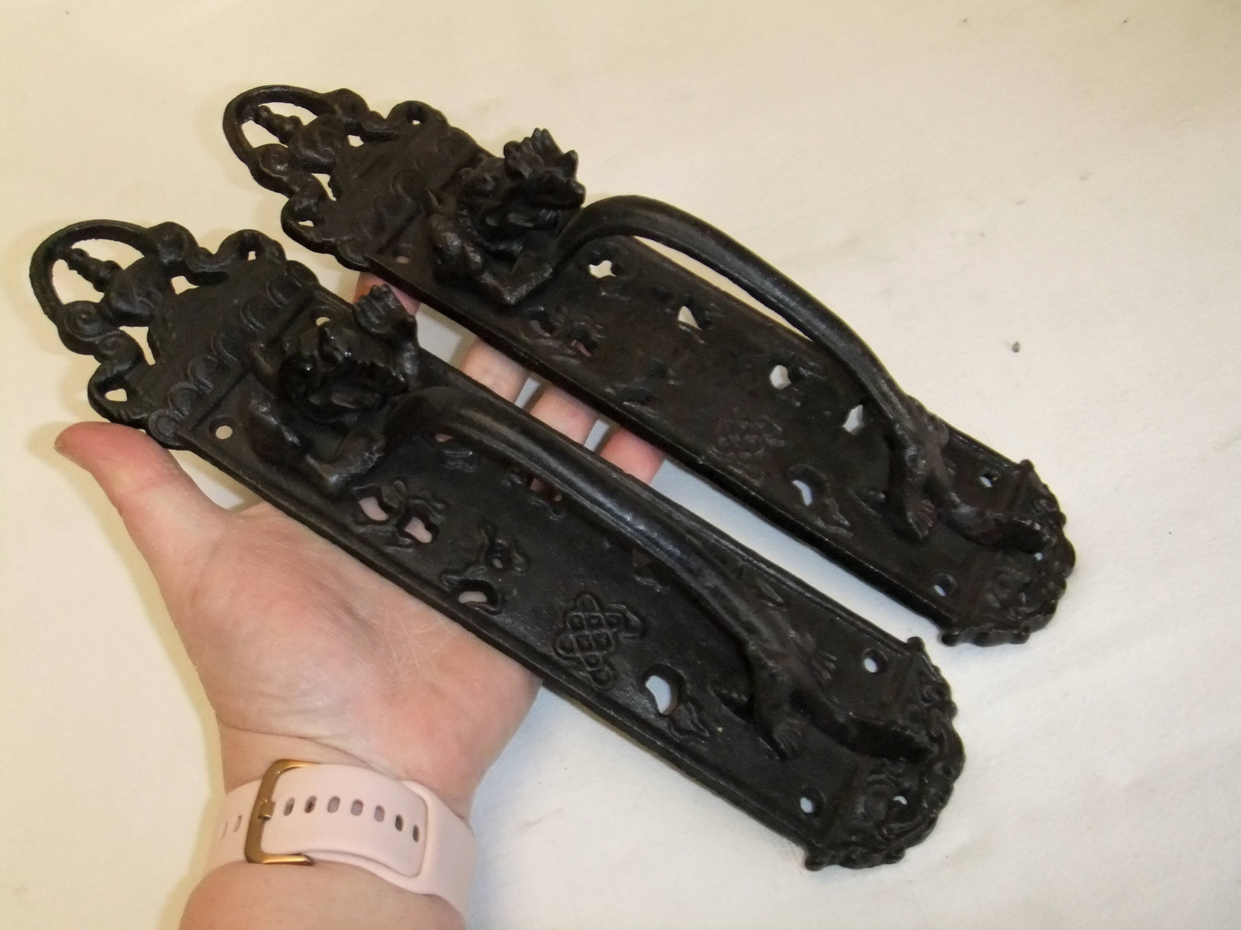 Cast iron dragon door handle 30cm pair