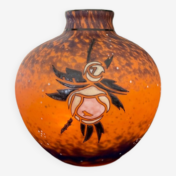 Vase boule pâte de verre signé Delatte Nancy art nouveau