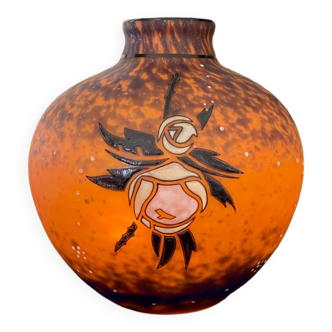 Vase boule pâte de verre signé Delatte Nancy art nouveau