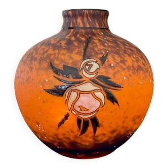 Vase ball glass paste signed Delatte Nancy art nouveau