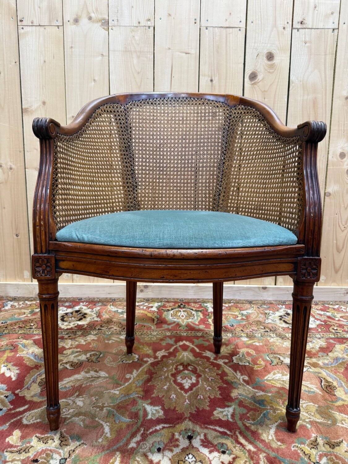 Caned office chair – Louis XVI style – Stained wood – 19th century