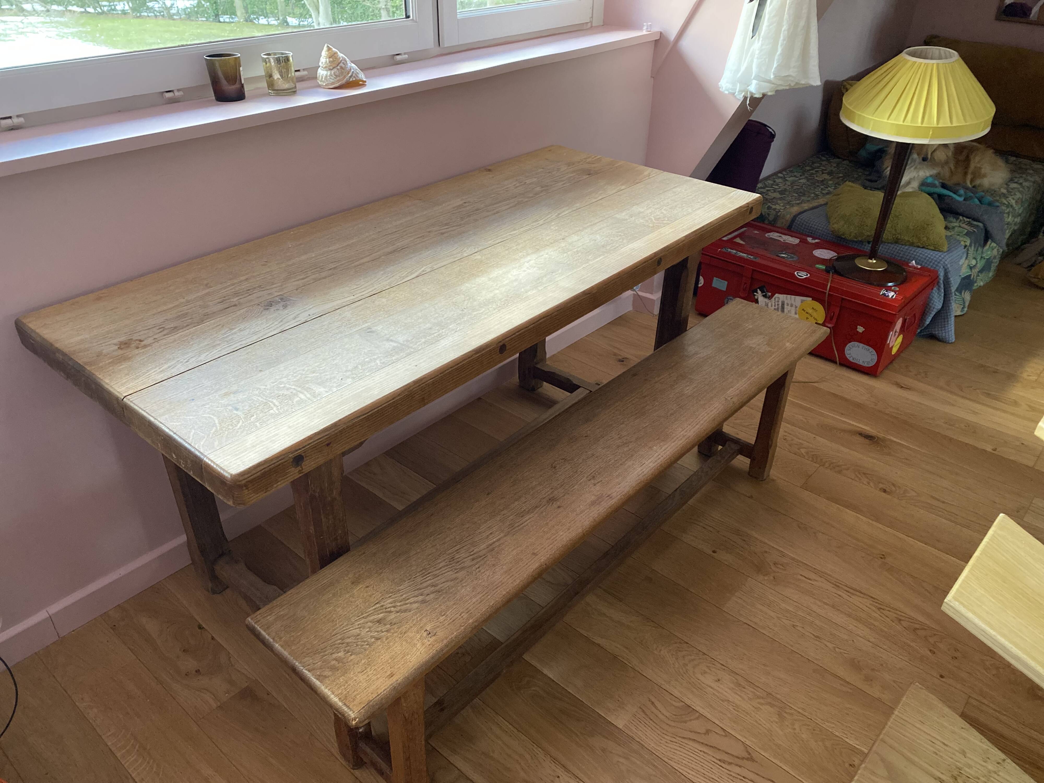Solid elm wood farmhouse table and bench set