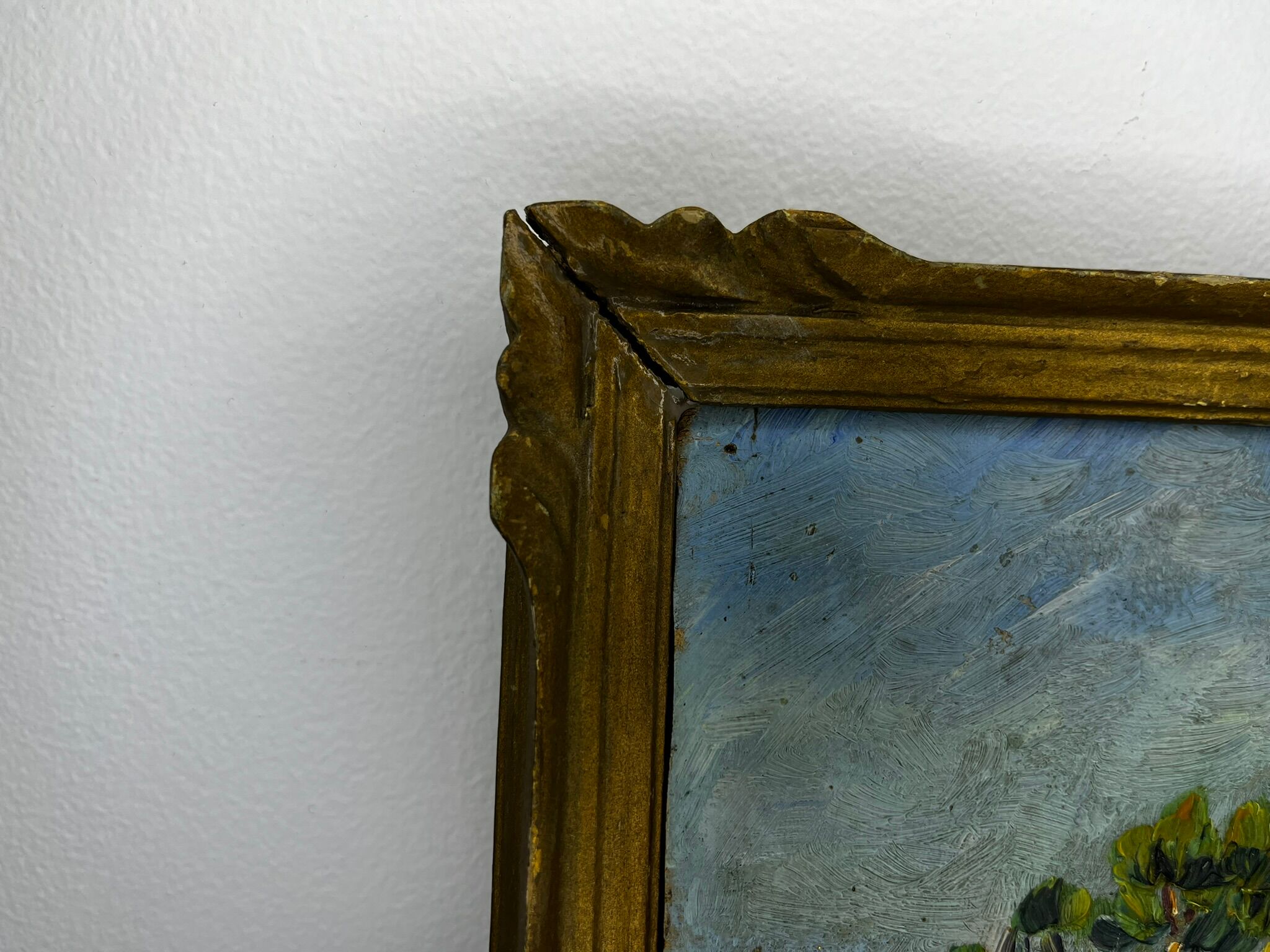 Oil painting on wooden panel, beautiful southern landscape